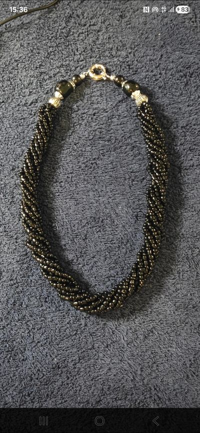 Black Beaded Necklace With silver Clasp
