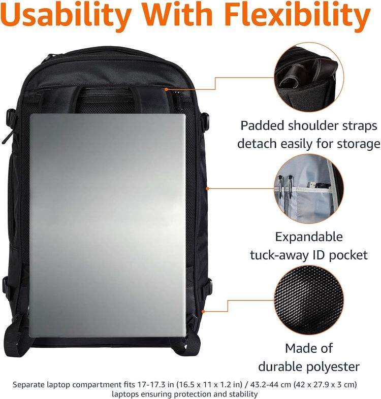 Black Expandable Cabin Backpack imagen 3