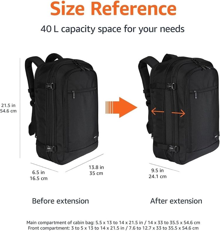 Black Expandable Cabin Backpack imagen 4