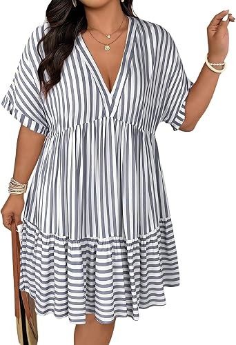 Immagine di Striped V-Neck Short Sleeve Dress 4