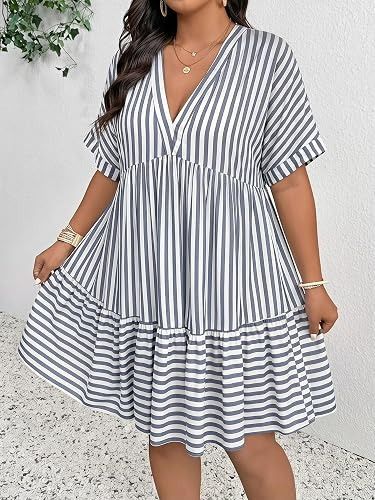 Immagine di Striped V-Neck Short Sleeve Dress 3