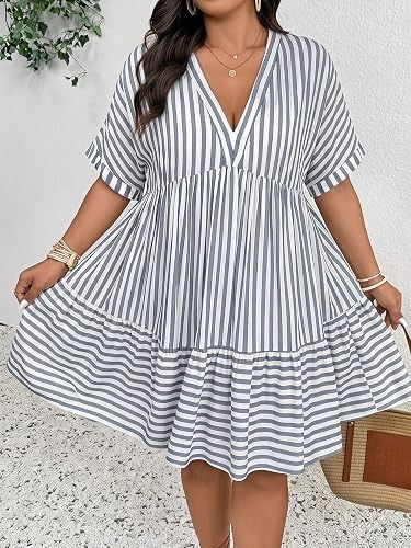 Immagine di Striped V-Neck Short Sleeve Dress 2