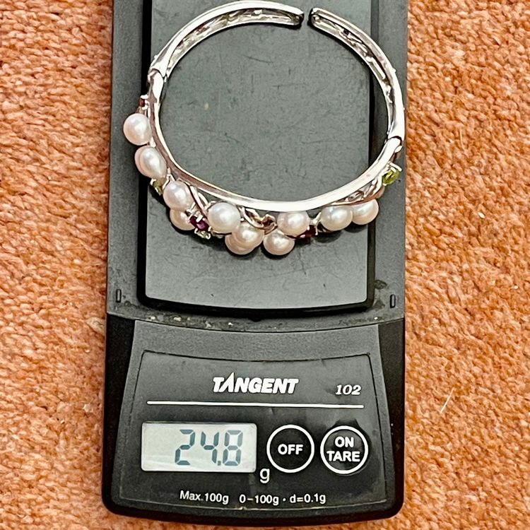 Elegant 925 Silver Multi Gem Pearl Treasures Hinged Cuff Bangle Fine Jewelry BNWOT  9