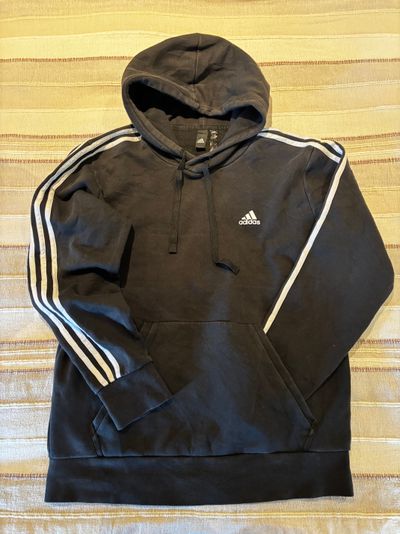 Adidas Black Hoodie With White Stripes