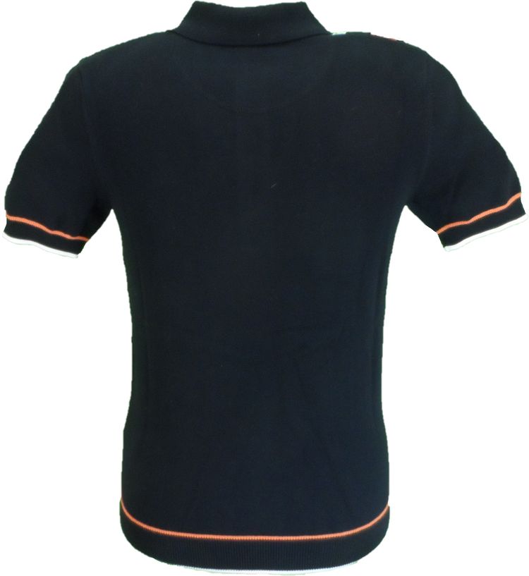 Trojan Mens Black Textured Racing Stripe Knitted Polo Shirt image 4