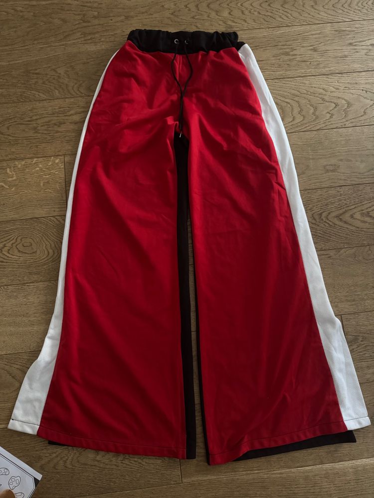 The Ragged Priest Red Wide-Leg Pants With White Side Stripes