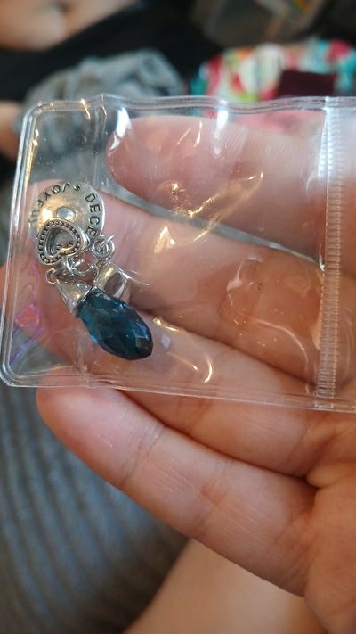 Silver Charm With Blue Teardrop Pendant