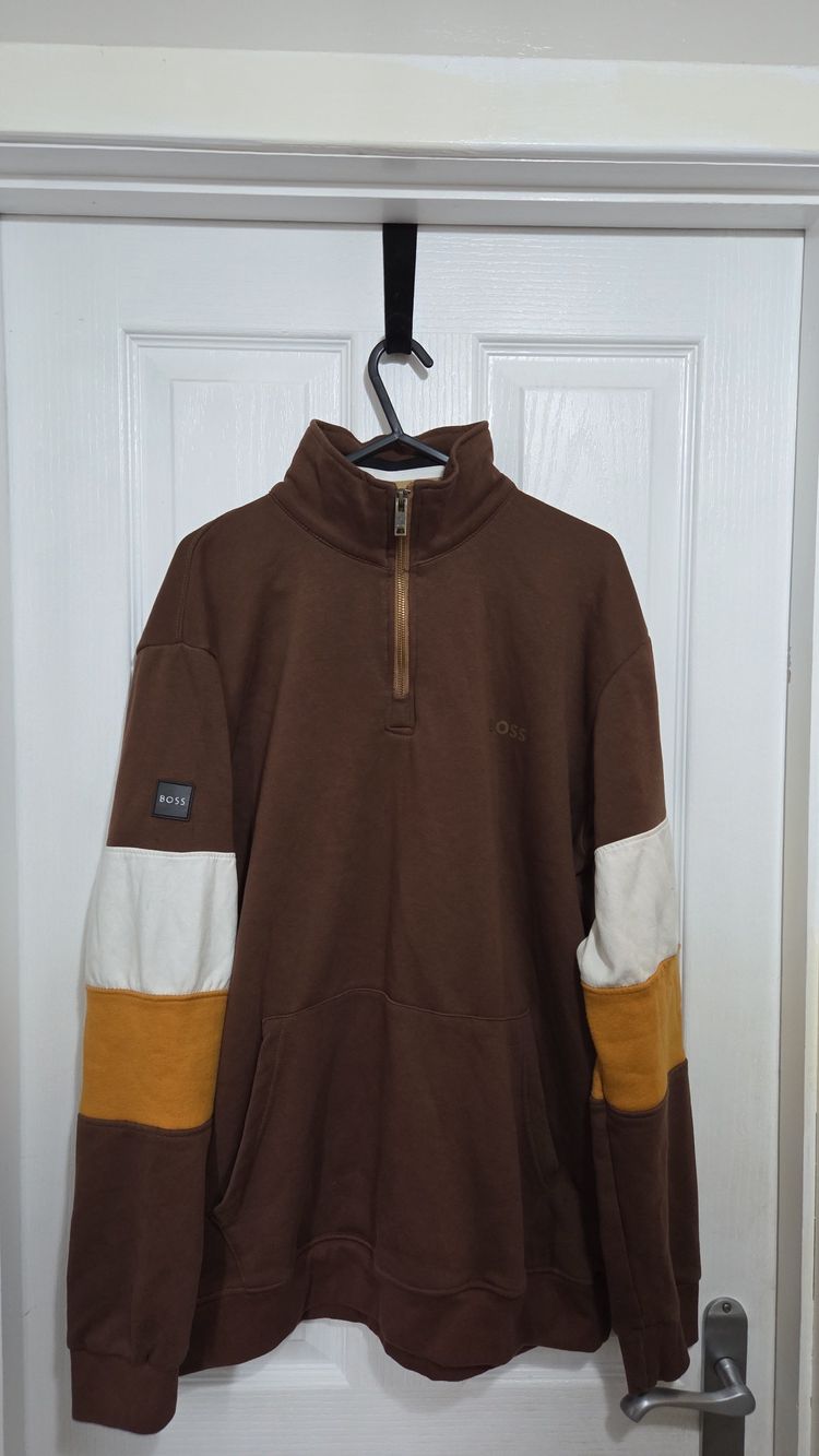 Hugo Boss Brown Quarter-Zip Sweatshirt XL