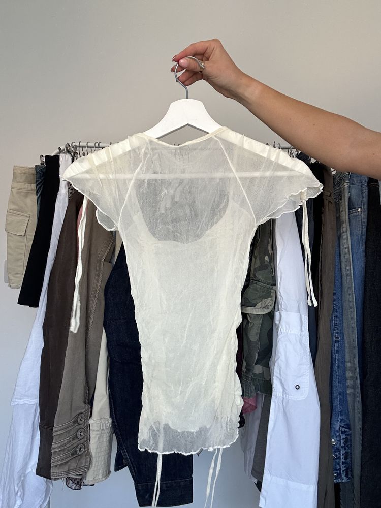 Sheer Ruched Short Sleeve Top 2