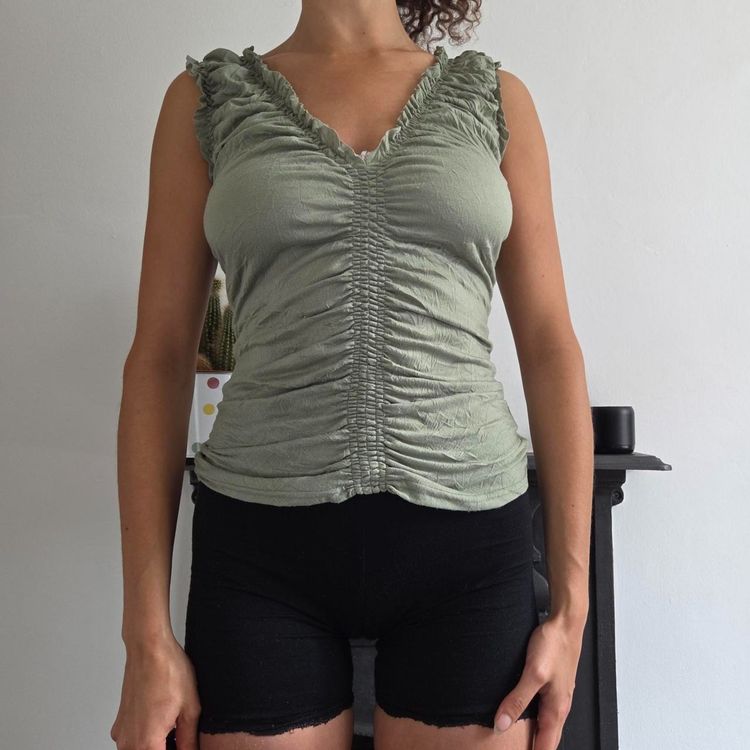 y2k green ruched plunge sleeveless top
