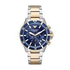 Two-Tone Metal Wristwatch With Blue Dial