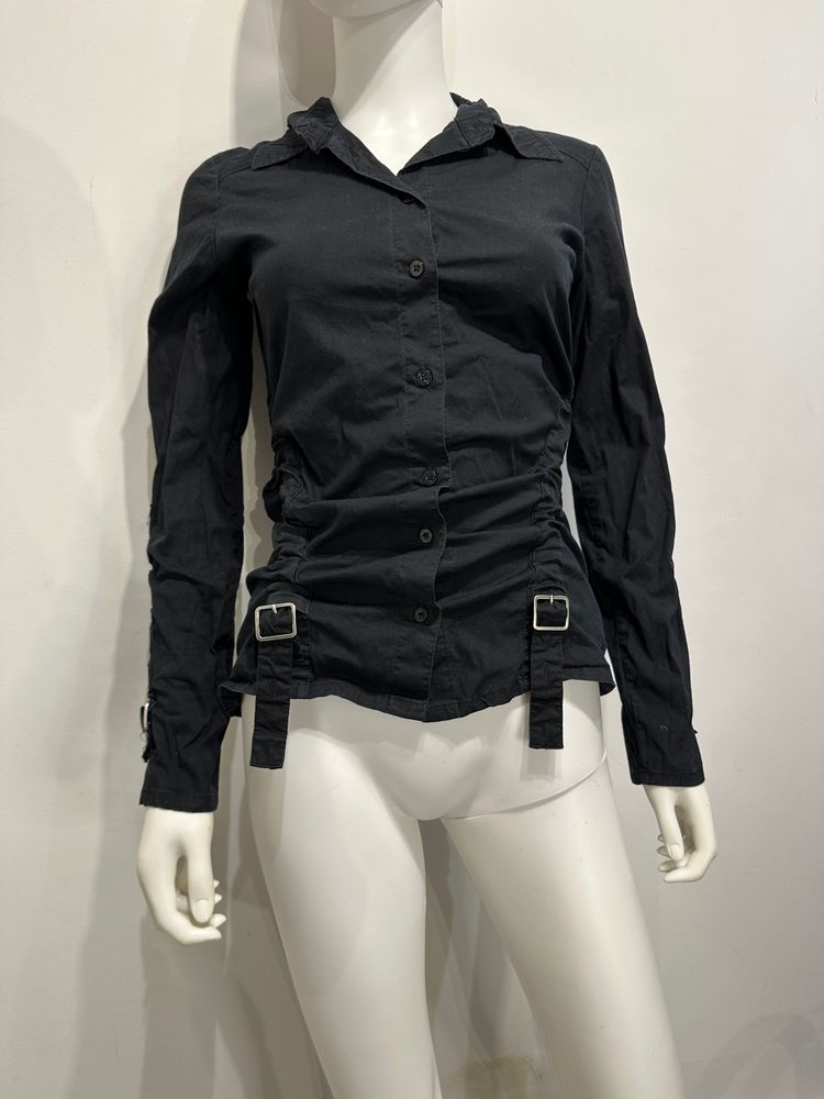 JNY Bondage Shirt Black Button-Up Shirt With Buckle Details