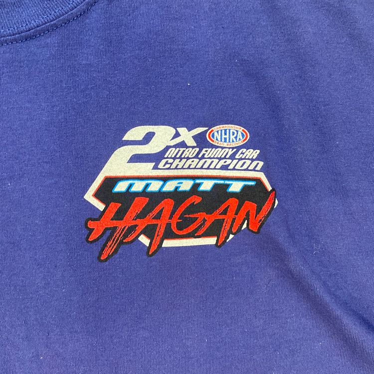 Vintage NHRA Racing Graphic Tee | Blue Matt Hagan Nitro Funny Car T-Shirt image 5
