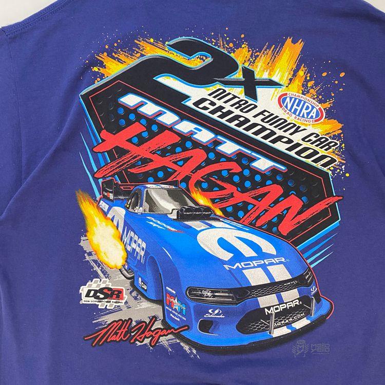 Vintage NHRA Racing Graphic Tee | Blue Matt Hagan Nitro Funny Car T-Shirt image 6