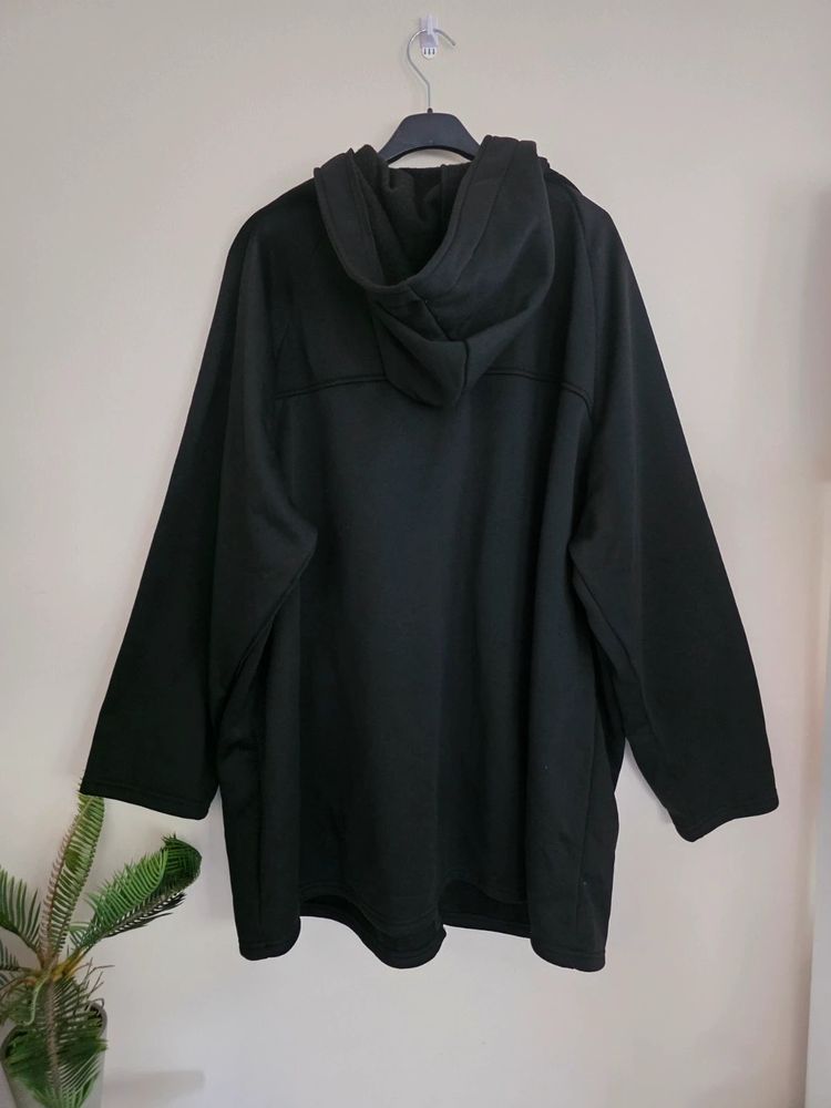 Black Fleece-Lined Hooded Snap-Button Longline Jacket (Plus Size 3XL / UK 18-22) imagen 7