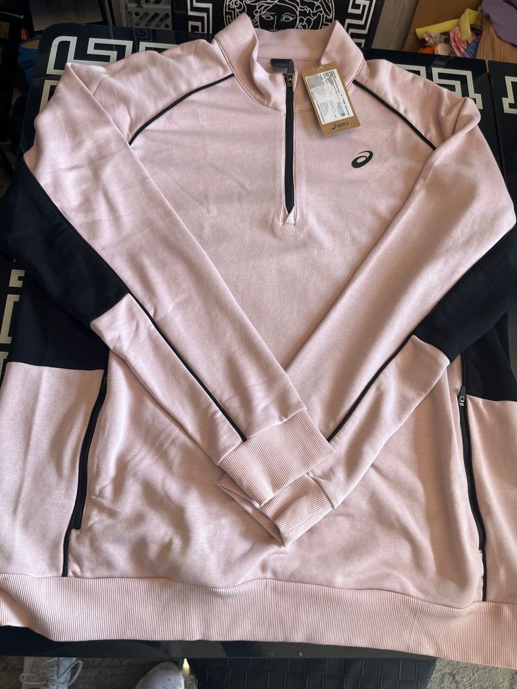 Asics Pink And Black Quarter-Zip Sweatshirt