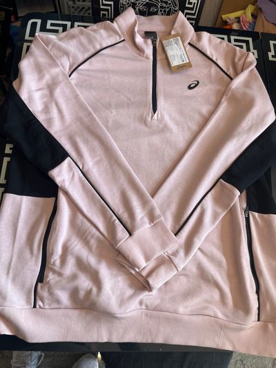Asics Pink And Black Quarter-Zip Sweatshirt