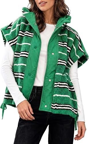 Green Striped Sleeveless Fleece Vest image 1