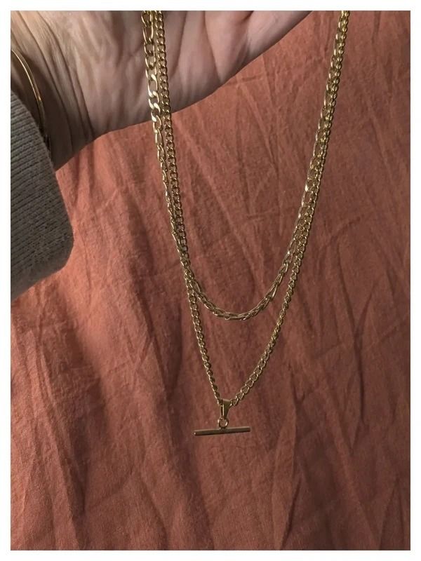 Gold Layered Chain Necklace With Bar Pendant image 2