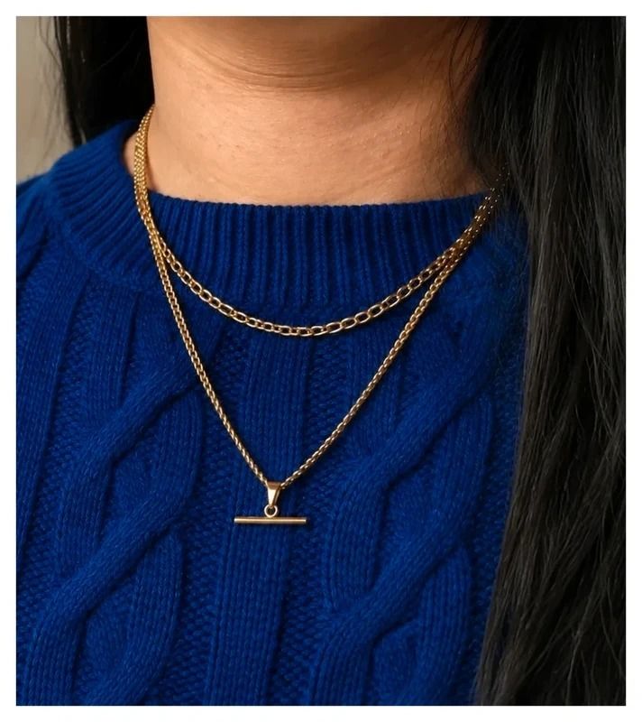 Gold Layered Chain Necklace With Bar Pendant image 1