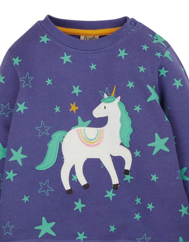 Frugi Kids Cosmic Unicorn Sammy Sweatshirt in Purple imagen 7
