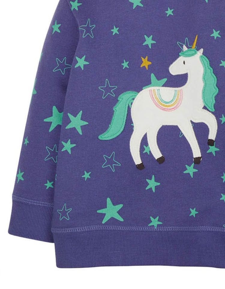 Frugi Kids Cosmic Unicorn Sammy Sweatshirt in Purple imagen 2