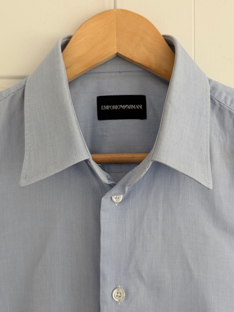Emporio Armani Blue Cotton Shirt - Size Medium obraz 4