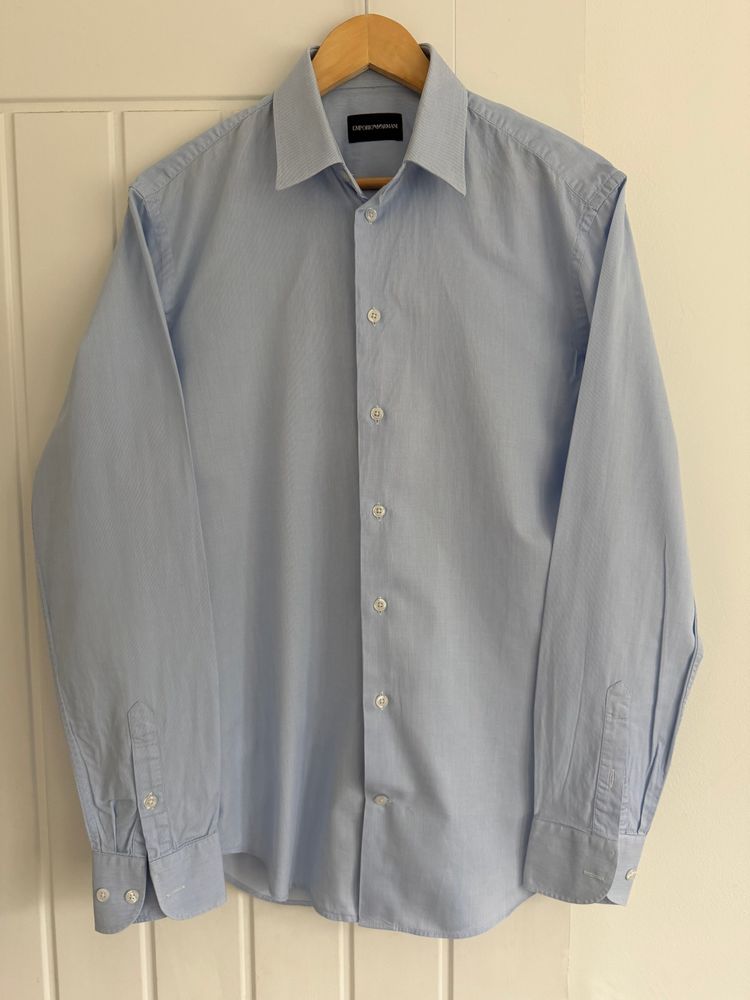 Emporio Armani Blue Cotton Shirt - Size Medium obraz 8