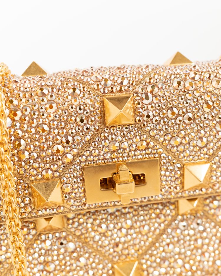 Valentino Garavani Borsa Roman Stud Crystal Oro — Pre-owned Autentica imagen 3