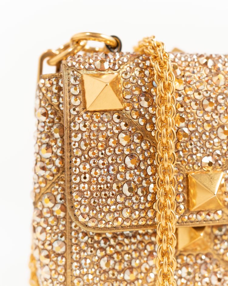 Valentino Garavani Borsa Roman Stud Crystal Oro — Pre-owned Autentica imagen 7