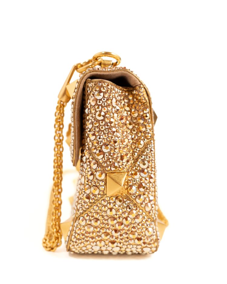 Valentino Garavani Borsa Roman Stud Crystal Oro — Pre-owned Autentica imagen 10