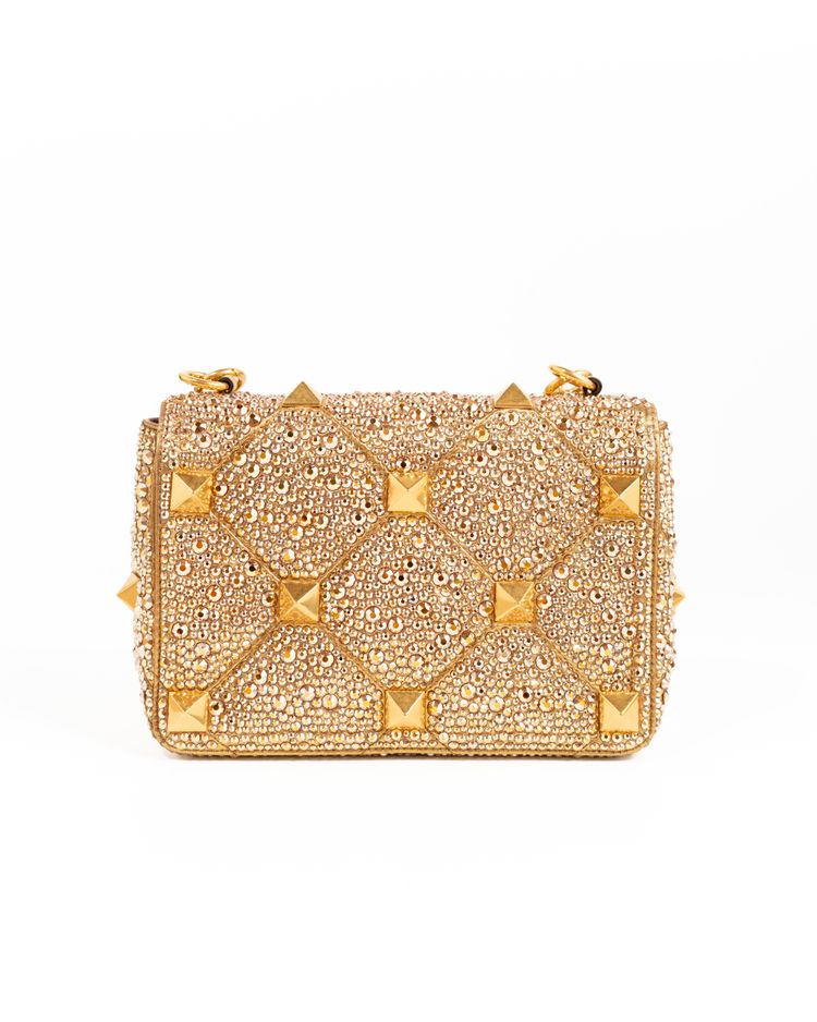 Valentino Garavani Borsa Roman Stud Crystal Oro — Pre-owned Autentica imagen 5