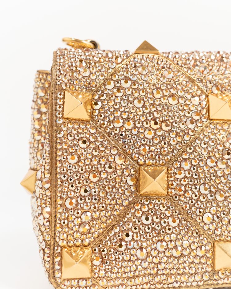 Valentino Garavani Borsa Roman Stud Crystal Oro — Pre-owned Autentica imagen 4