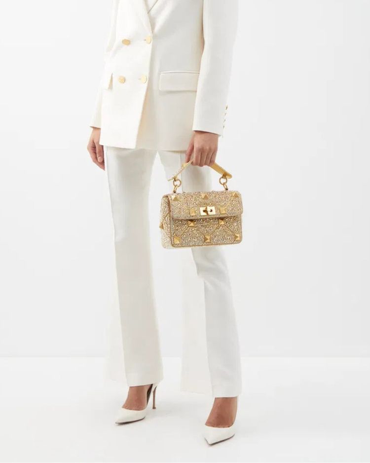 Valentino Garavani Borsa Roman Stud Crystal Oro — Pre-owned Autentica imagen 11