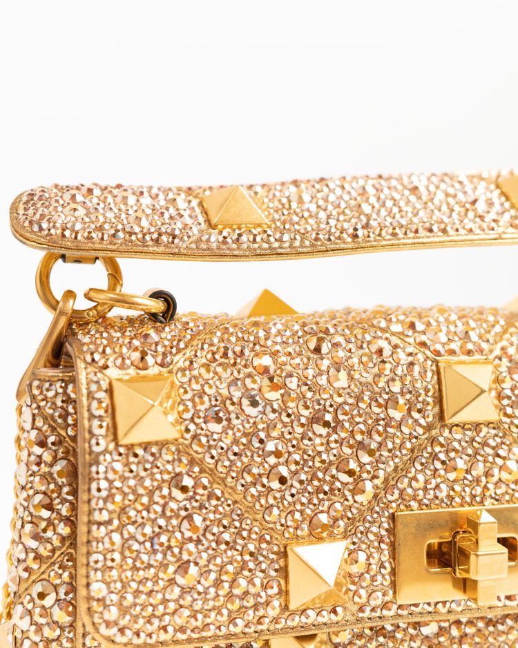 Valentino Garavani Borsa Roman Stud Crystal Oro — Pre-owned Autentica imagen 6