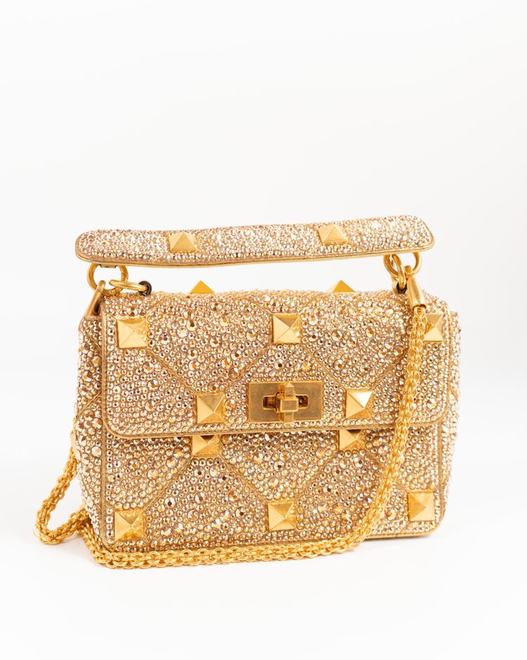 Valentino Garavani Borsa Roman Stud Crystal Oro — Pre-owned Autentica imagen 9