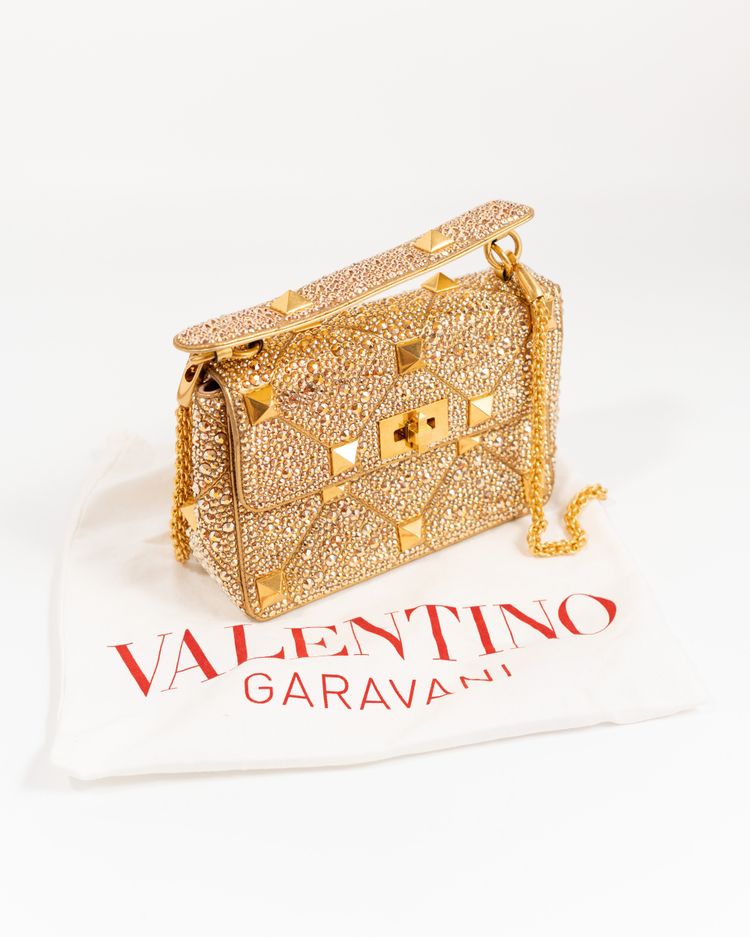 Valentino Garavani Borsa Roman Stud Crystal Oro — Pre-owned Autentica imagen 2