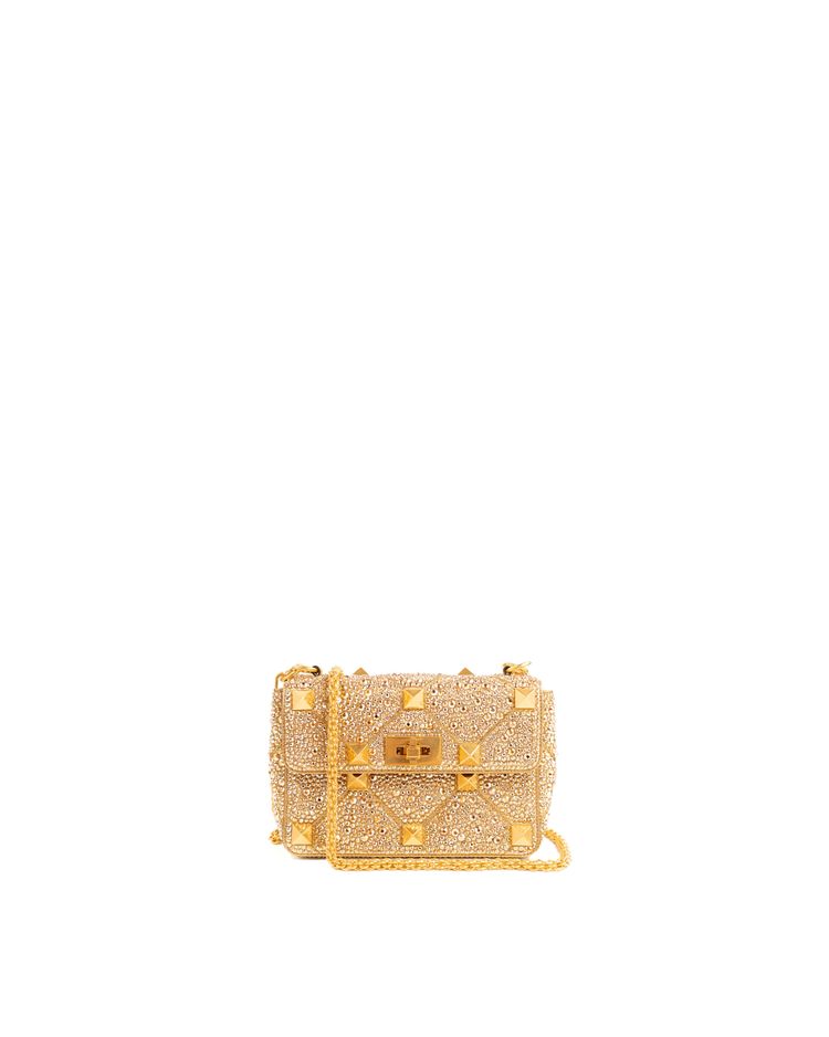 Valentino Garavani Borsa Roman Stud Crystal Oro — Pre-owned Autentica