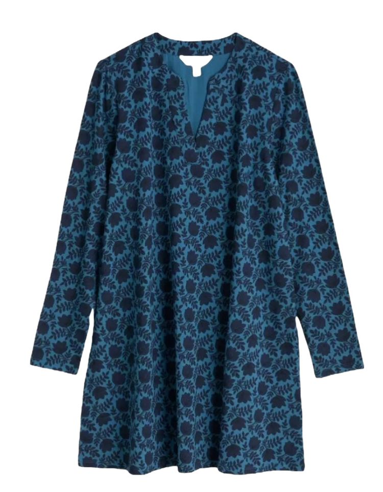 Women's 3/4 Sleeve Cotton Tunic in Blue Floral (IMPERFECT) 3