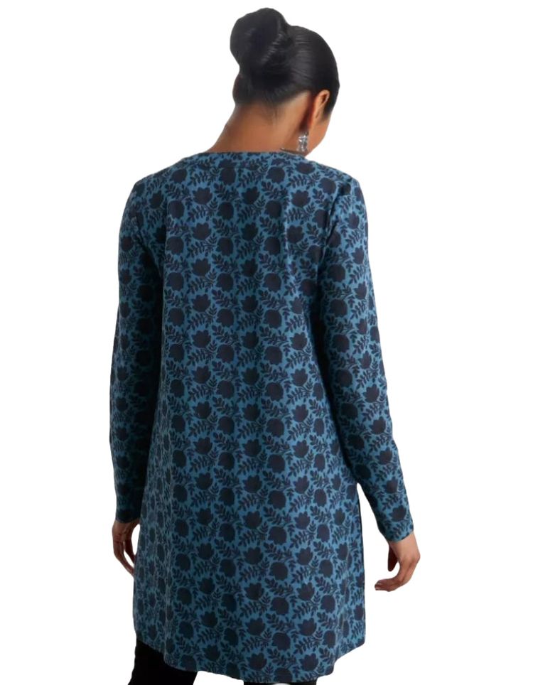 Women's 3/4 Sleeve Cotton Tunic in Blue Floral (IMPERFECT) 4