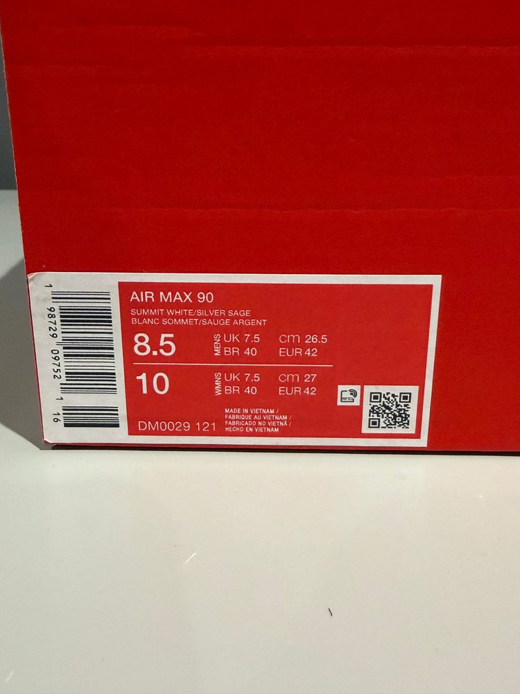 Immagine di Nike Air Max 90 Silver Sage (Half Box) UK 7.5 6