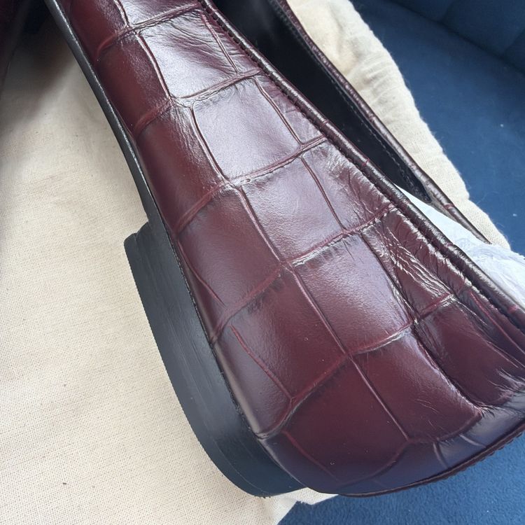 Tory Burch Cap-Toe Ballet Flats Burgundy Croc Leather Uk 7 New With Dustbag image 4