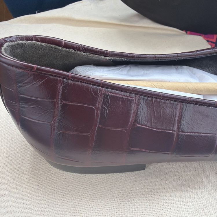 Tory Burch Cap-Toe Ballet Flats Burgundy Croc Leather Uk 7 New With Dustbag image 5