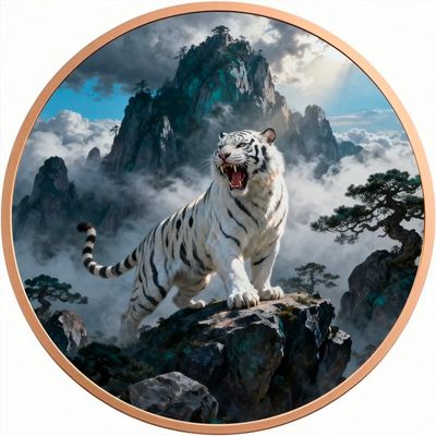 5oz copper Round, White Tiger in Mountain