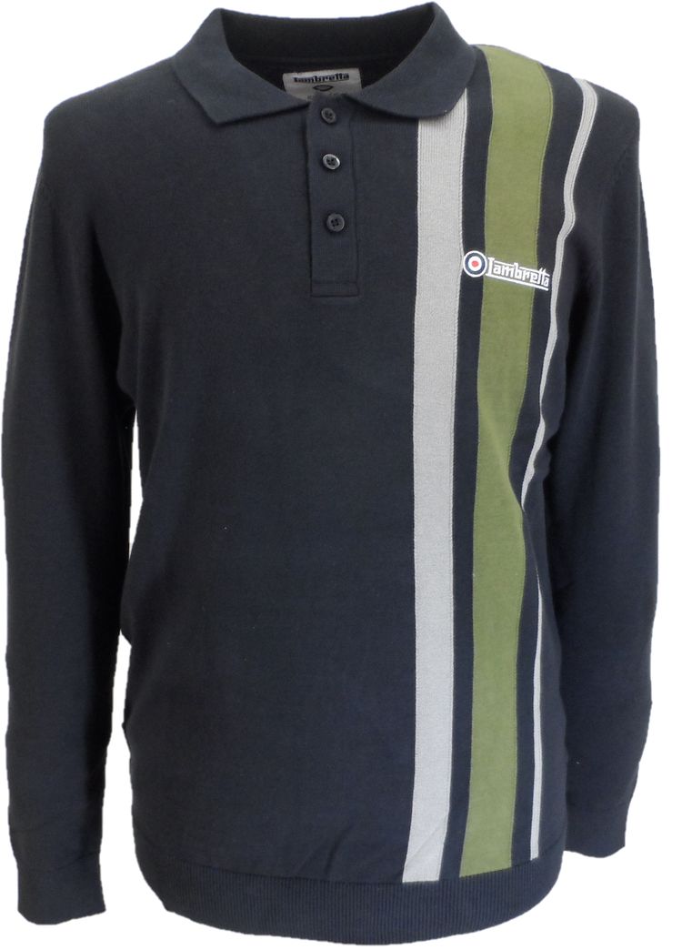 Lambretta Mens Navy Striped Knitted Polo Shirt