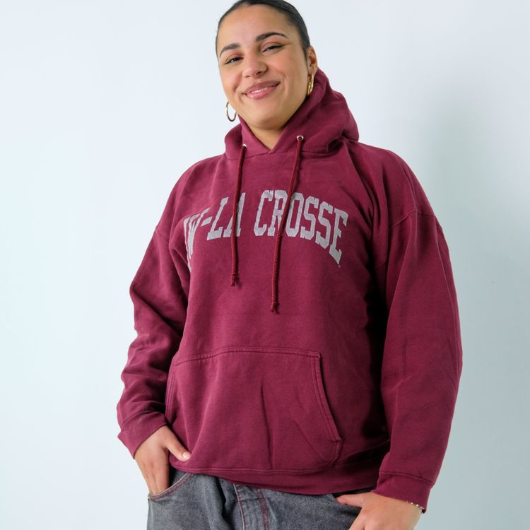 Burgundy Red 90s UW-LA Crosse Hoodie (L) image 2
