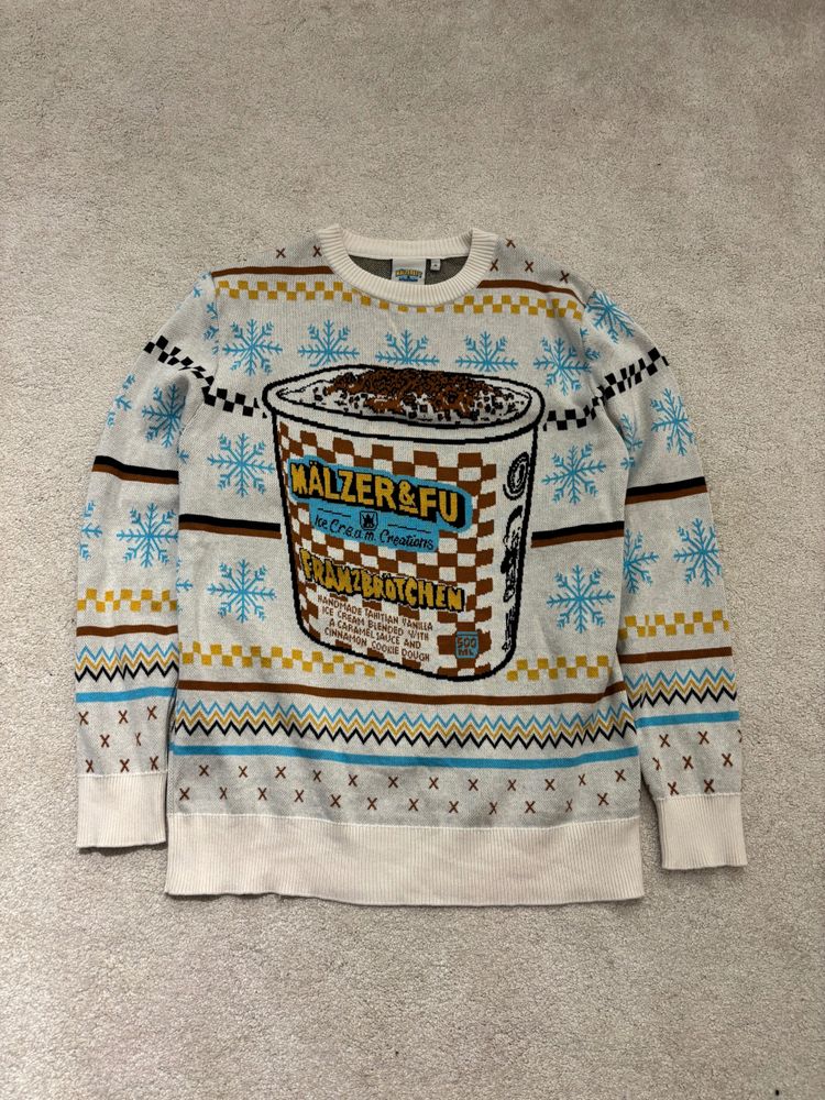 og Malzer & Fu White Patterned Sweater With Ice Cream Cup Graphic