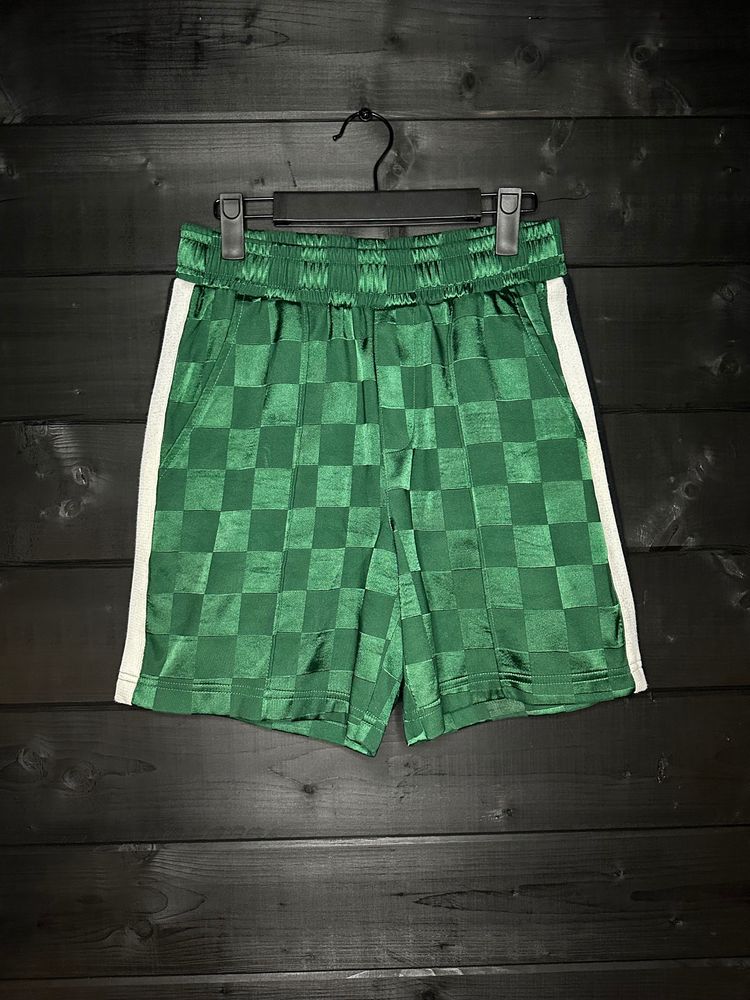 Couture club Green Checkered Shorts With White Side Stripes