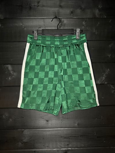 Couture club Green Checkered Shorts With White Side Stripes