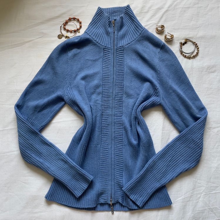 90’s Cosy Blue knit Full  Zip-Up Sweater image 2